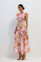 Hilda Printed Lace Embroidered Long Dress