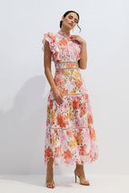 Hilda Printed Lace Embroidered Long Dress
