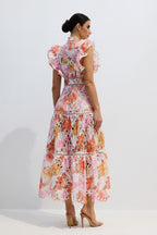 Hilda Printed Lace Embroidered Long Dress