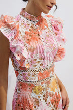 Hilda Printed Lace Embroidered Long Dress