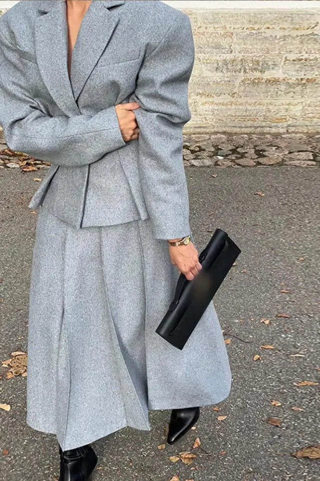 Georgia Collar Blazer Midi Skirt Set