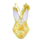 Yellow Lily Patterned Swimsuit Set