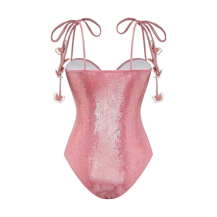 Pink Swimsuit Set with Shiny Butterfly Details