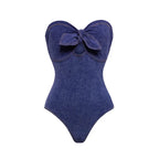 Strapless Denim Pattern Swimsuit Set