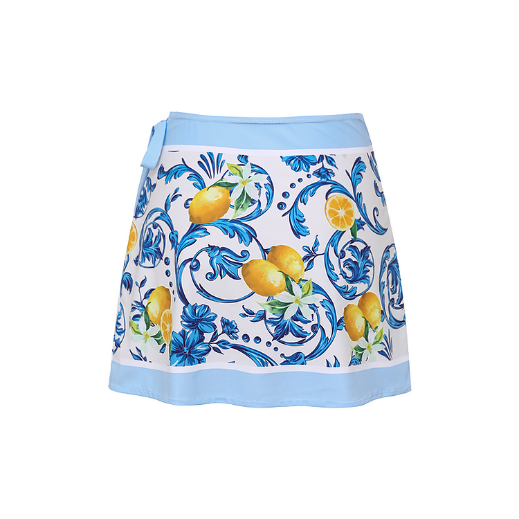 Lemon Patterned Swimsuit Set with Shoulder Straps