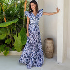 V-Neck Floral Patterned Wavy Swimsuit Set