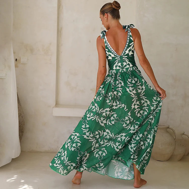 Green Strappy Swimsuit Set with Ruffles