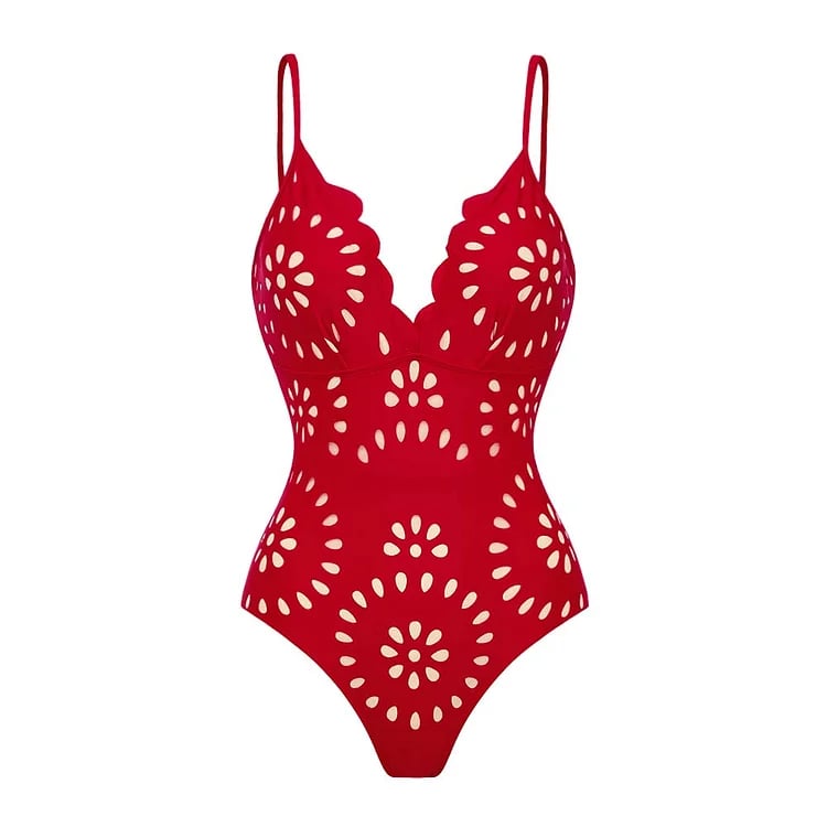 Vanera Laser Cut Floral Pattern Swimsuit Set