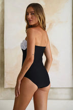 3D Floral One-Shoulder and Strapless Swimsuit Set