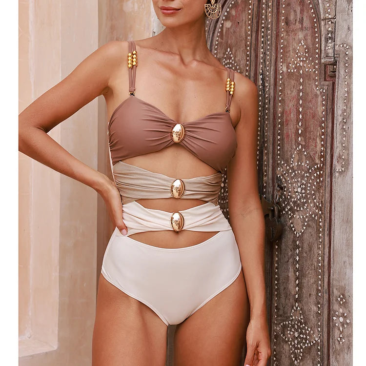 Boncuk Süslemeli Oyuk Düğümlü Mayo Takımı