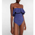 Denim Patterned Swimsuit Set with Wavy Top