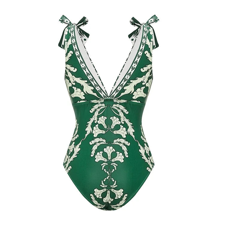 Green Strappy Swimsuit Set with Ruffles