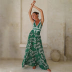 Green Strappy Swimsuit Set with Ruffles
