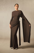 Elsie Long Sleeved Cape Detail Long Dress