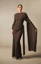 Elsie Long Sleeved Cape Detail Long Dress