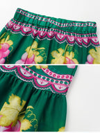 Deep V-Neck Printed Long-Sleeve Anti-Sun Swimsuit Set