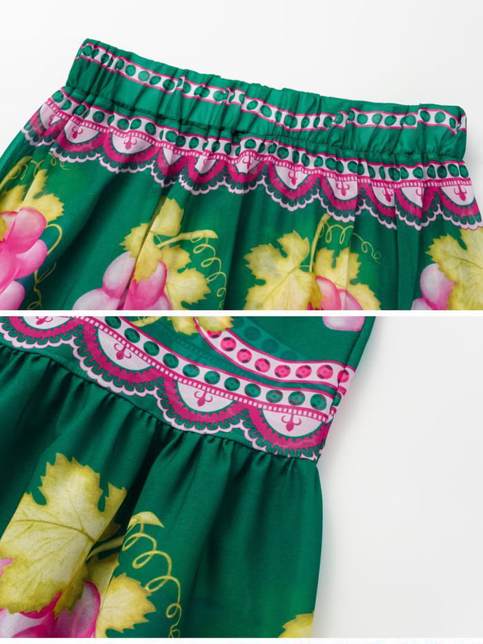 Deep V-Neck Printed Long-Sleeve Anti-Sun Swimsuit Set