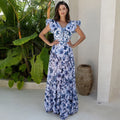 V-Neck Floral Patterned Wavy Swimsuit Set