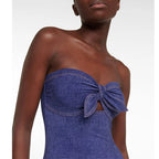 Strapless Denim Pattern Swimsuit Set