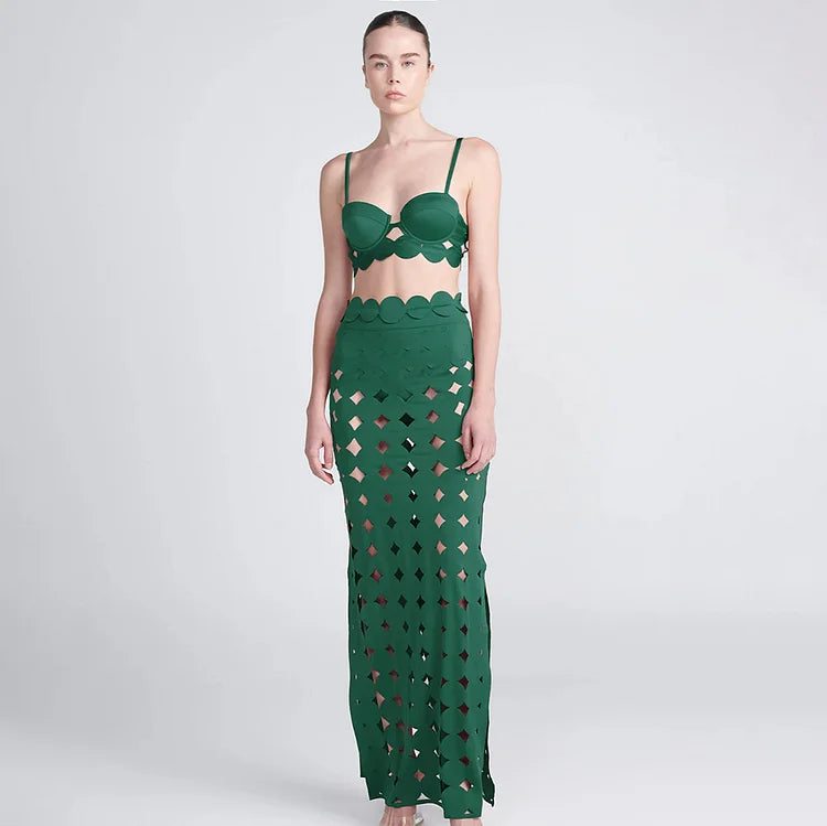 Green Laser Cut Circular Bikini Set