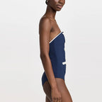 Navy Blue Button Detail Shorts Swimsuit Set