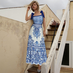 Blue and White Porcelain Patterned Swimsuit Set