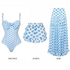 Heart Patterned Swimsuit Set with Bow and Shorts or Skirt
