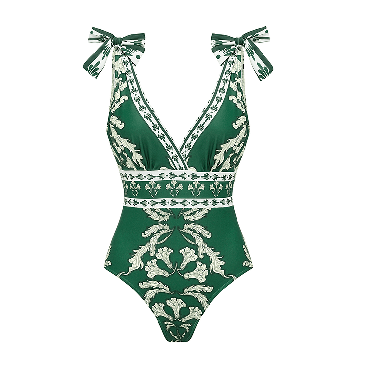 Green Strappy Swimsuit Set with Ruffles