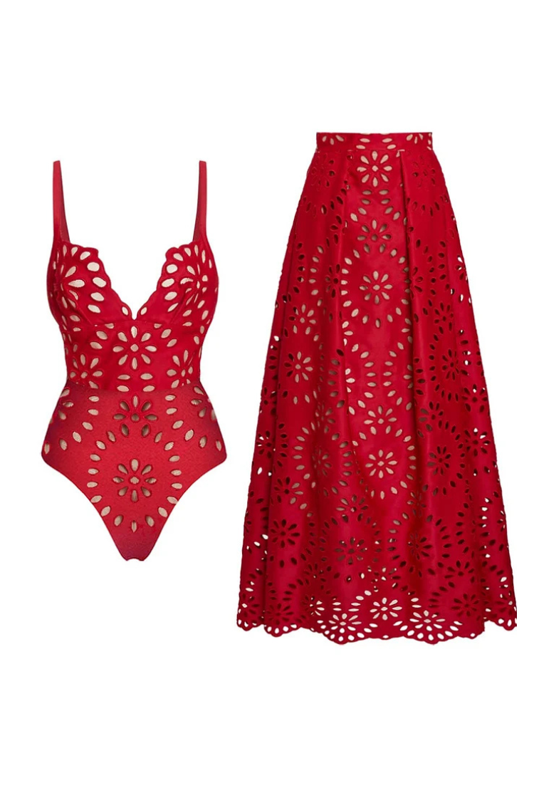 Vanera Lazer Kesim Çiçek Desenli Mayo Takımı