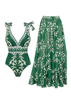 Green Strappy Swimsuit Set with Ruffles